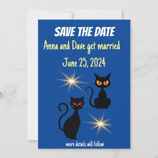 Retro black cats with starburst/Save the Date! Invitation (Front)