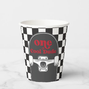 Retro Black Check Skateboard Birthday Paper Cups