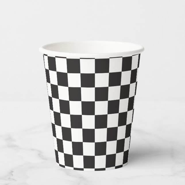 Retro Black Check Skateboard Birthday Paper Cups (Front)