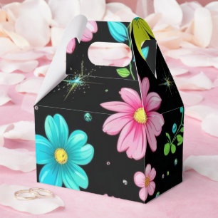Retro Black colourful Flowers Pattern Birthday par Favour Box