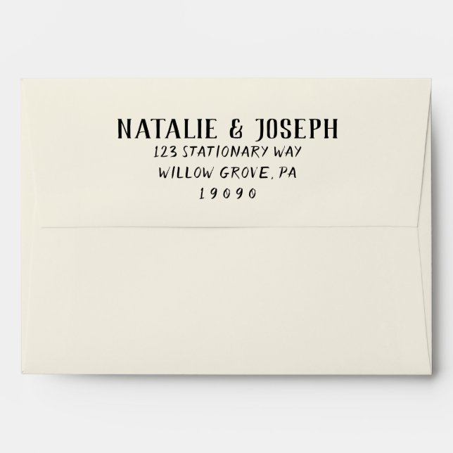 Retro Black & Creamy Hand-Written Bold Wedding  Envelope (Back (Top Flap))