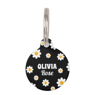 Retro Black Daisy 70's Hippie Custom Name Pet Tag