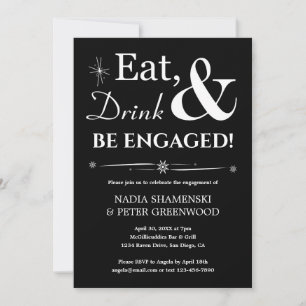 Retro Black Eat Drink Be Engaged Engagement Party Invitation