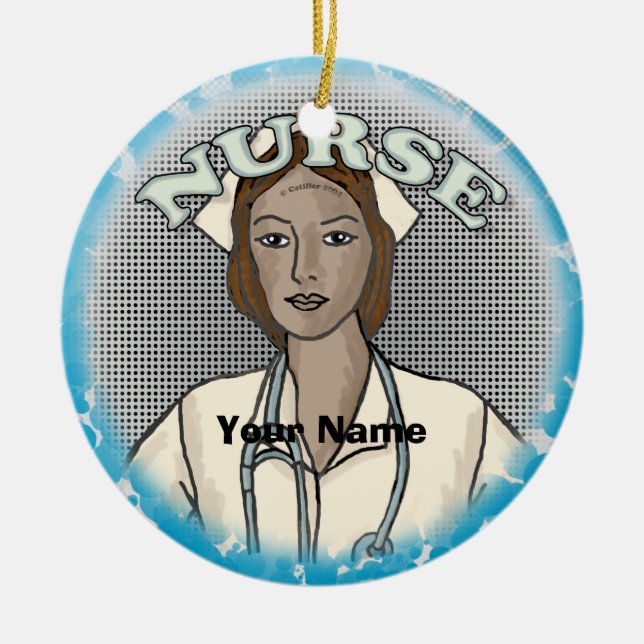 Retro black female nurse  ceramic tree decoration (Front)