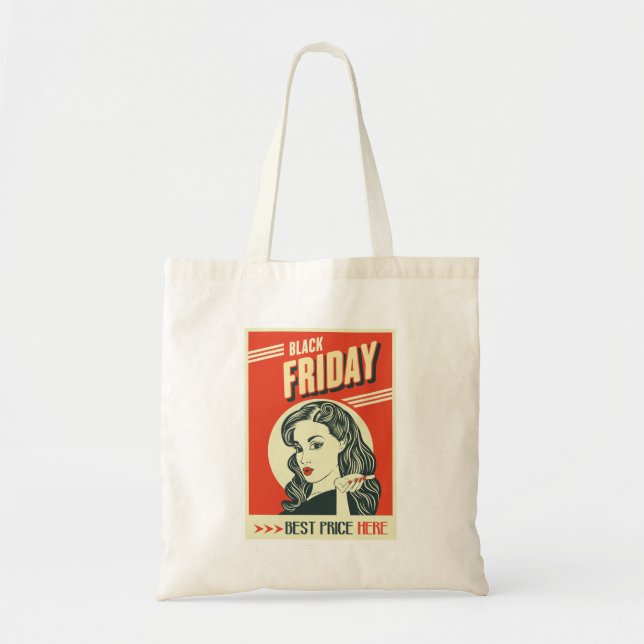 Retro Black Friday Pop Art Pin-Up Girl Tote Bag (Front)