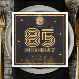 Retro Black Gold Disco Ball Party 85th Birthday Napkin