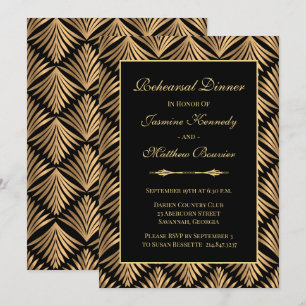 Retro Black Gold Gatsby Wedding Rehearsal Dinner Invitation