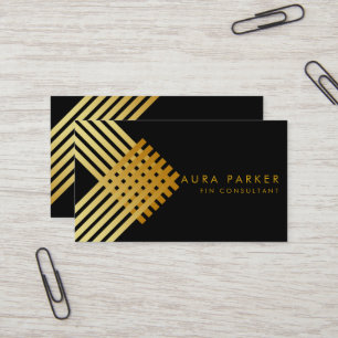 Retro Black Gold Geometrical Finance Construction Business Card