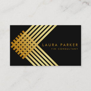 Retro Black Gold Geometrical Finance Construction Business Card