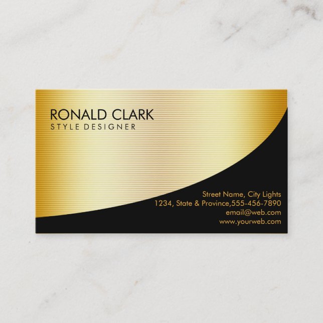 Retro Black Gold Metal Financial Services Business Card (Front)