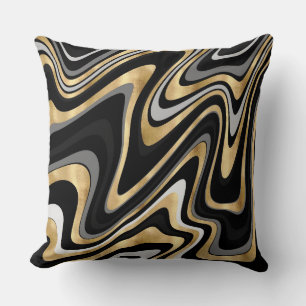 Retro Black Gold Wavy Lines Modern Design Cushion