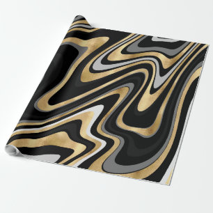 Retro Black Gold Wavy Lines Modern Design Wrapping Paper
