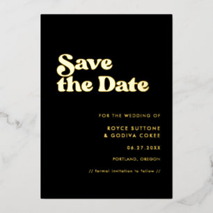 Retro black & gold wedding save the date foil card