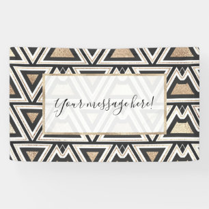 Retro Black Gold White Triangle Geometric Banner
