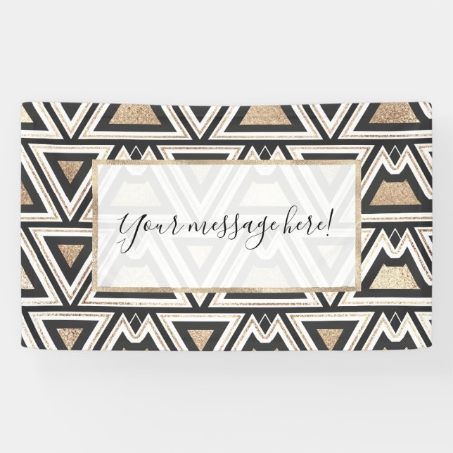 Retro Black Gold White Triangle Geometric Banner (Horizontal)