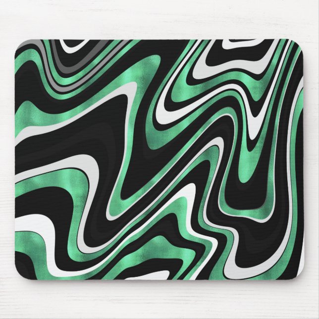Retro Black Green Wavy Lines Modern Design Mouse Mat (Front)
