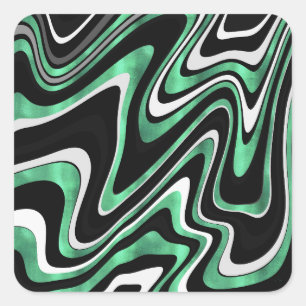 Retro Black Green Wavy Lines Modern Design Square Sticker