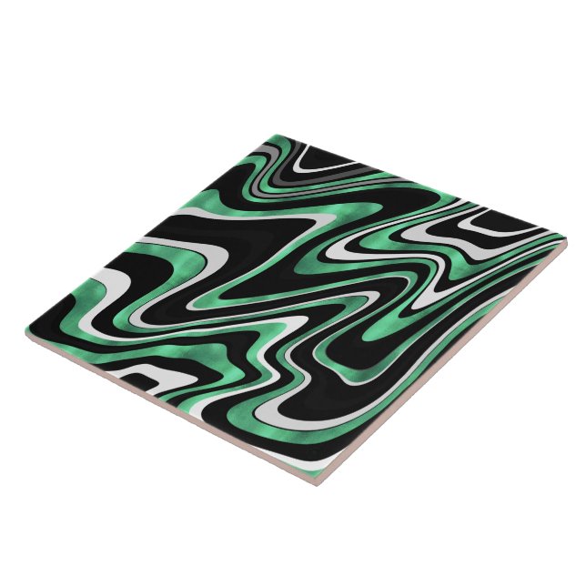 Retro Black Green Wavy Lines Modern Design Tile (Side)