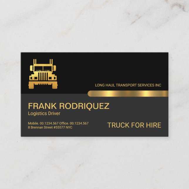 Retro Black Grey Layers Gold Tab Trucker Business Card (Front)