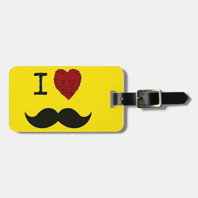 Retro Black Handlebar I love Moustache Luggage Tag (Front Horizontal)