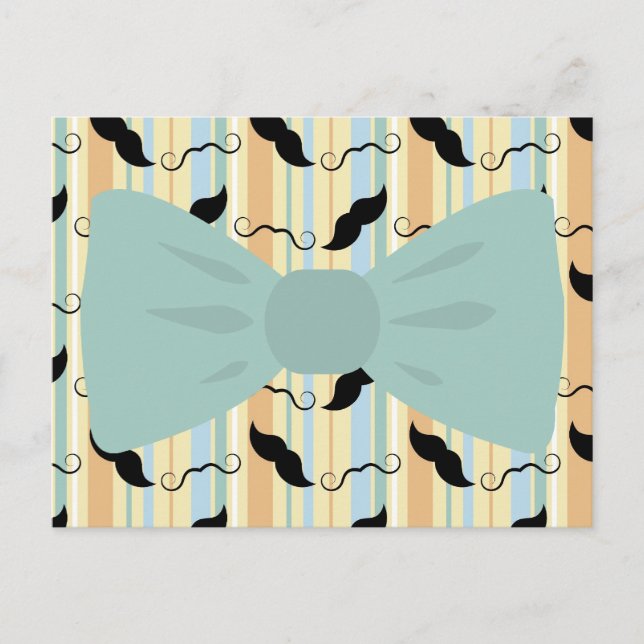 Retro Black Handlebar Moustache Bowtie Pattern Postcard (Front)