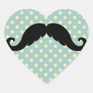 Retro Black Handlebar Moustache Moustache Heart Sticker
