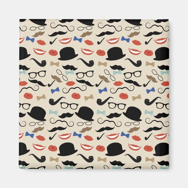 Retro Black Handlebar Moustache Pattern Magnet (Front)