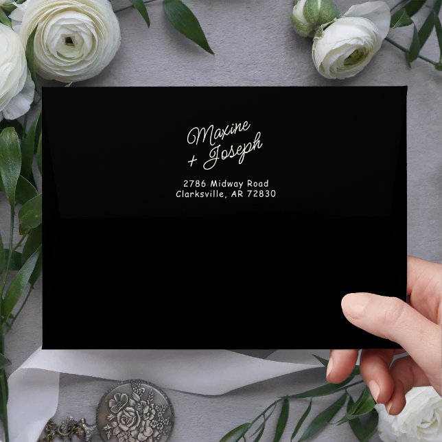 Retro Black & Ivory Hand Drawn Bow Wedding Envelope (Retro black and ivory bow wedding envelope adds timeless charm to your invitations.)