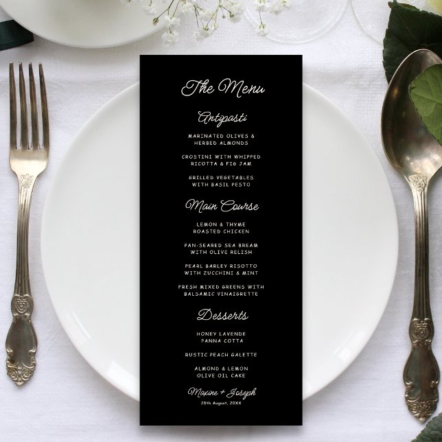 Retro Black & Ivory Wedding Menu (Retro black and ivory wedding menu adds vintage charm and elegance to every table.)