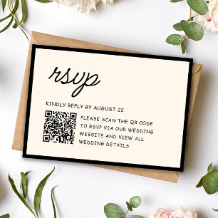 Retro Black & Ivory Wedding QR Code RSVP Card