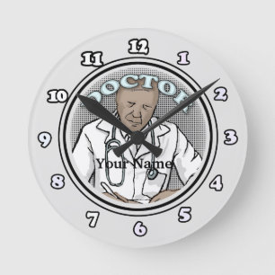 Retro black Male Doctor Round Clock