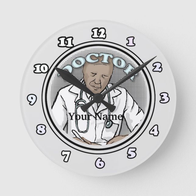 Retro black Male Doctor Round Clock (Front)