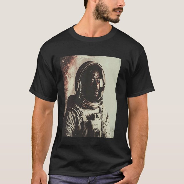 Retro Black Man Astronaut Exploring Outer Space Su T-Shirt (Front)