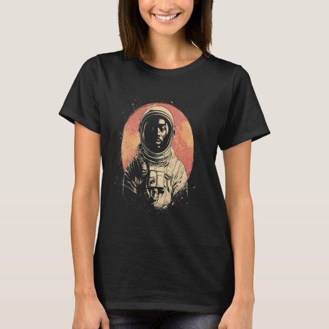 Retro Black Man Astronaut Exploring Outer Space Su T-Shirt (Front)
