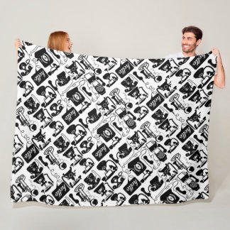 Retro Black or any colour & White Telephone Patter Fleece Blanket