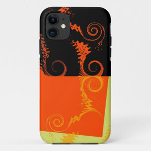 Retro black, orange and yellow swirl art graphic iPhone 11 case