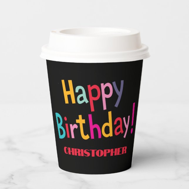 Retro Black Personalised Birthday Cups (Back)
