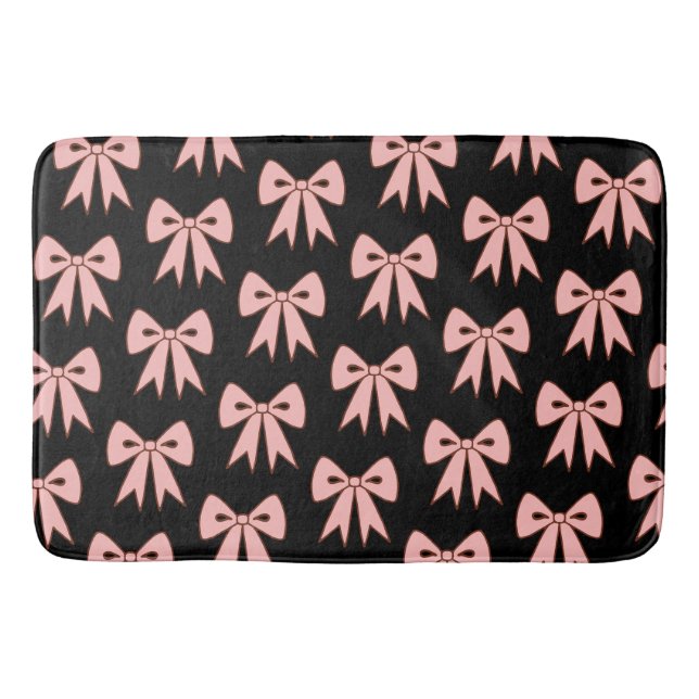 Retro Black Pink Bows Bathroom Rug (Front)