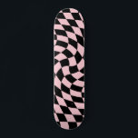 Retro Black Pink Checks Warped Chequered  Skateboard<br><div class="desc">Retro psychedelic modern chequered skateboard</div>