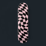 Retro Black Pink Checks Warped Chequered  Skateboard<br><div class="desc">Retro psychedelic modern chequered skateboard</div>