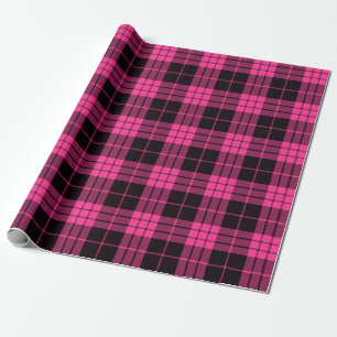 Retro Black Pink Christmas New Year Tartan Plaid Wrapping Paper