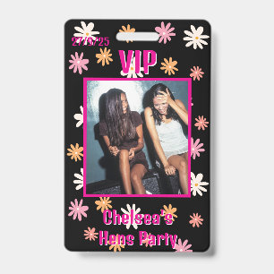 Retro Black & Pink Daisy Hen Party VIP Pass ID Badge