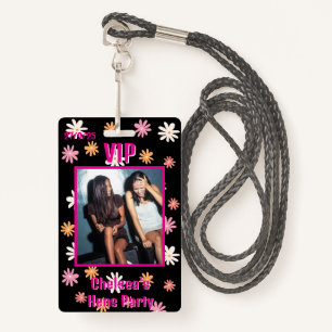 Retro Black & Pink Daisy Hen Party VIP Pass ID Badge