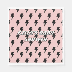 Retro Black & Pink Lightning Baby Shower Stormy Napkin