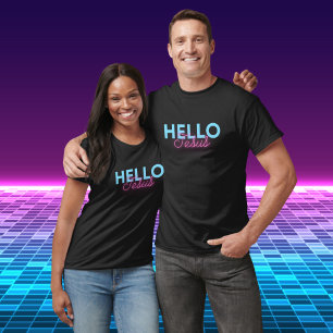 Retro Black Pink Neon Hello Jesus Christian Coffee T-Shirt
