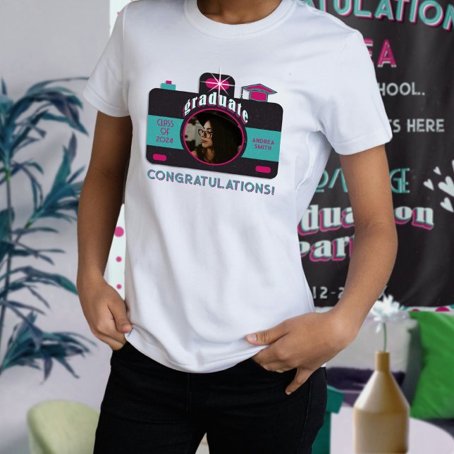 Retro Black Pink Teal Grad Trendy Photo Customised T-Shirt (Creator Uploaded)