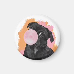 Retro Black Pug Pink Bubblegum Magnet