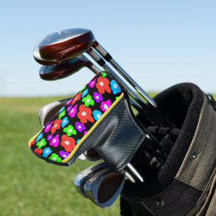 Retro Black Rainbow Colourful Flowers Pattern Golf Head Cover
