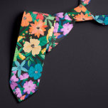 Retro Black Rainbow Flowers Pattern Tie<br><div class="desc">Floral tie with a pattern of flowers in red,  orange,  yellow,  green,  blue,  and purple,  drawn in a retro look against a dark background. Perfect for Pride or gay weddings!</div>
