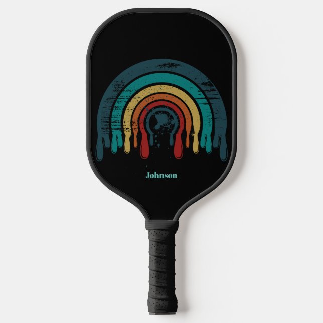 Retro Black Rainbow Monogram Pickleball Paddle (Front)
